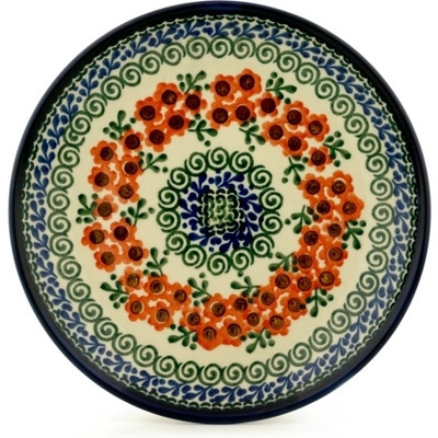 Polish Pottery Dessert Plate Orange Poppy Wreath