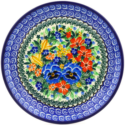Polish Pottery Dessert Plate Pansy Pair Garden UNIKAT