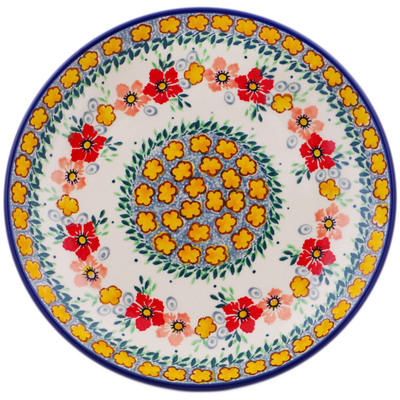 Polish Pottery Dessert Plate Popcorn Garden UNIKAT