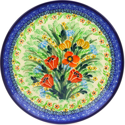 Polish Pottery Dessert Plate Poppy Meadow UNIKAT