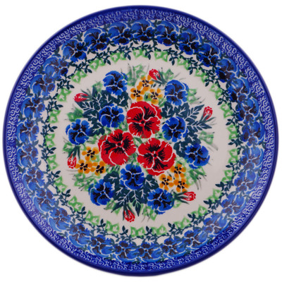 Polish Pottery Dessert Plate Prominent Pansy UNIKAT