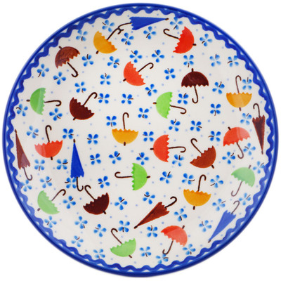 Polish Pottery Dessert Plate Raining Umbrellas UNIKAT