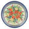 Polish Pottery Dessert Plate Red And Yellow Flowers UNIKAT