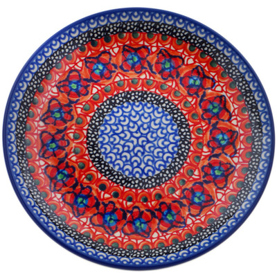 Polish Pottery Dessert Plate Red Flower Mosaic UNIKAT