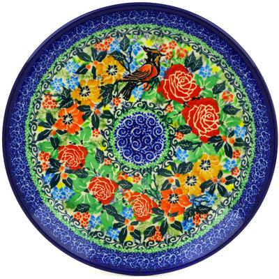 Polish Pottery Dessert Plate Red Robin Roses UNIKAT