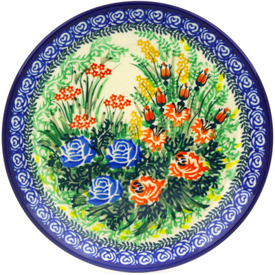 Polish Pottery Dessert Plate Rose Meadow UNIKAT