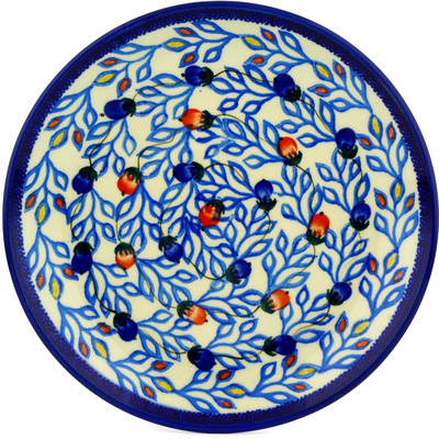 Polish Pottery Dessert Plate Rosebud Vines UNIKAT
