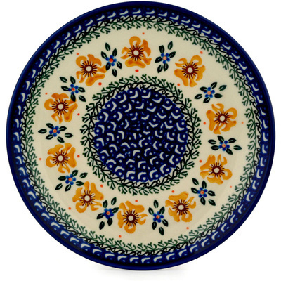 Polish Pottery Dessert Plate Sea Fall Yellow Flowers