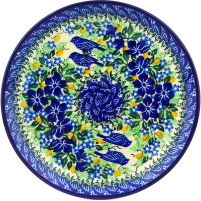 Polish Pottery Dessert Plate Sitting Blue Birds UNIKAT