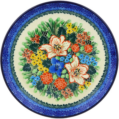 Polish Pottery Dessert Plate Splendid Hibiscus UNIKAT