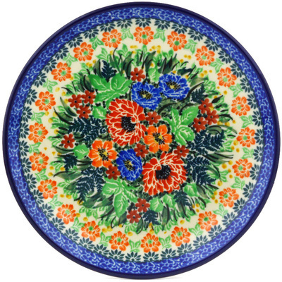 Polish Pottery Dessert Plate Splendid Poppy Meadow UNIKAT