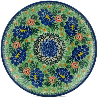 Polish Pottery Dessert Plate Sunflower Blue UNIKAT