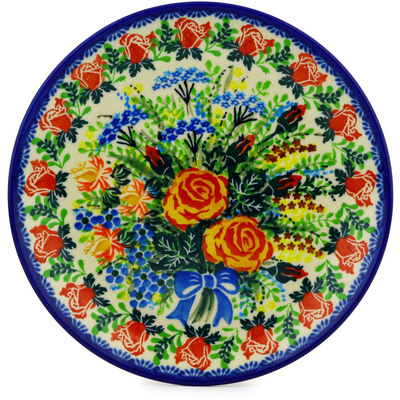 Polish Pottery Dessert Plate Sunset Rose Bouquet UNIKAT