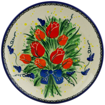Polish Pottery Dessert Plate Tulip Bouquet UNIKAT