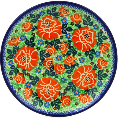 Polish Pottery Dessert Plate Vivid Rose UNIKAT