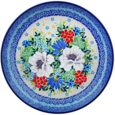 Polish Pottery Dessert Plate White Anemone Flowers UNIKAT