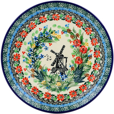 Polish Pottery Dessert Plate Windmill Meadow UNIKAT