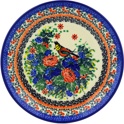 Polish Pottery Dessert Plate Woodpecker Wreath UNIKAT