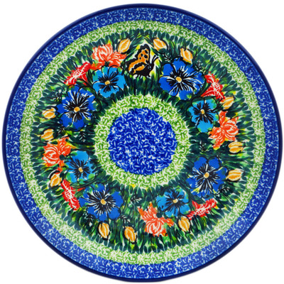 Polish Pottery Dessert Plate Yellow Butterfly Pond UNIKAT