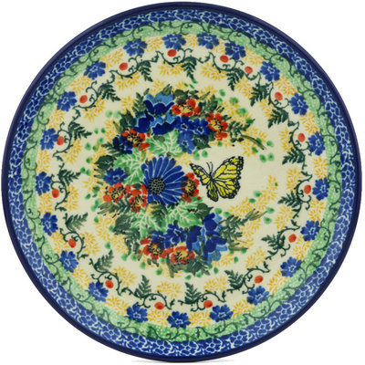 Polish Pottery Dessert Plate Yellow Monarch Meadow UNIKAT