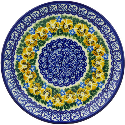 Polish Pottery Dessert Plate Yellow Pansy Star UNIKAT