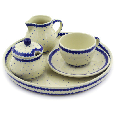 Polish Pottery Dessert Set 8 oz Blue Polka Dot