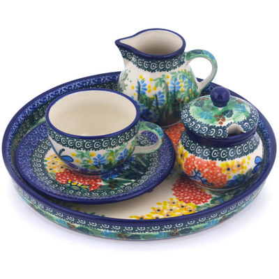 Polish Pottery Dessert Set 8 oz Garden Delight UNIKAT