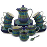 Polish Pottery Dessert Set for 6 29 oz Mardi Gras UNIKAT