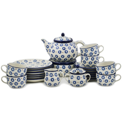 Polish Pottery Dessert Set for 6 with Heater 40 oz Aster Polka Dot