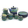 Polish Pottery Dessert Set for 6 with Heater 40 oz Mardi Gras UNIKAT