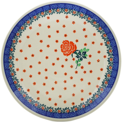 Polish Pottery Dinner Plate 10&frac12;-inch Blooming Red Rose
