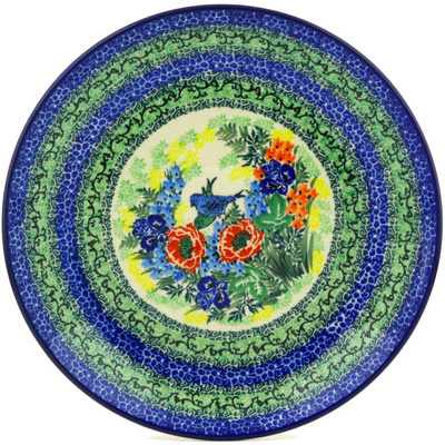 Polish Pottery Dinner Plate 10&frac12;-inch Blue Bird Meadow UNIKAT