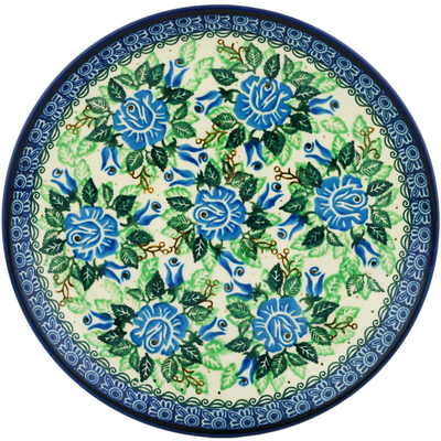 Polish Pottery Dinner Plate 10&frac12;-inch Blue Cabbage Rose UNIKAT