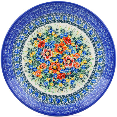 Polish Pottery Dinner Plate 10&frac12;-inch Blue Daisy Bouquet UNIKAT