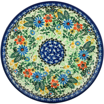 Polish Pottery Dinner Plate 10&frac12;-inch Blue Daisy Fields UNIKAT