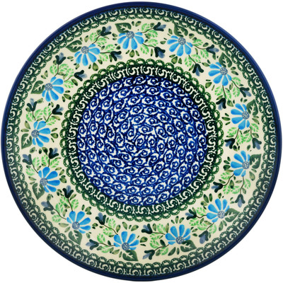 Polish Pottery Dinner Plate 10&frac12;-inch Blue Daisy Garden UNIKAT