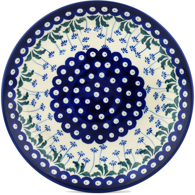 Polish Pottery Dinner Plate 10&frac12;-inch Blue Daisy Peacock