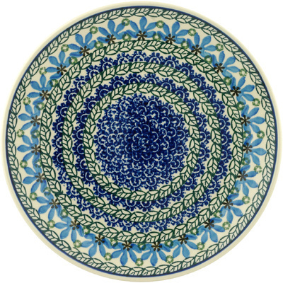 Polish Pottery Dinner Plate 10&frac12;-inch Blue Fan Flowers