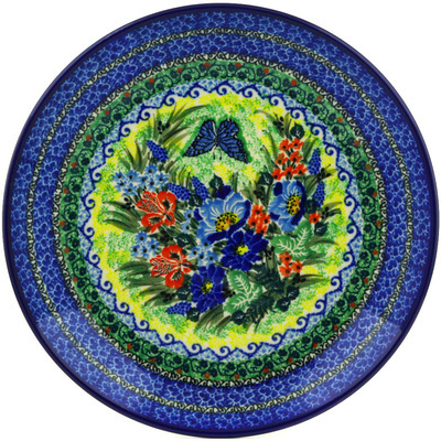 Polish Pottery Dinner Plate 10&frac12;-inch Blue Monarch Garden UNIKAT