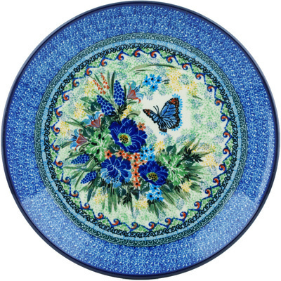 Polish Pottery Dinner Plate 10&frac12;-inch Blue Monarch Meadow UNIKAT