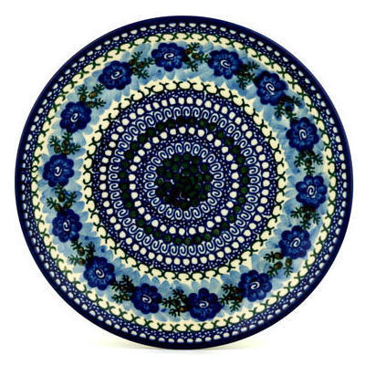 Polish Pottery Dinner Plate 10&frac12;-inch Blue Pansy Circle UNIKAT