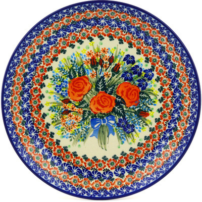 Polish Pottery Dinner Plate 10&frac12;-inch Blue Ribbon Roses UNIKAT