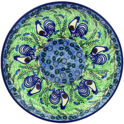 Polish Pottery Dinner Plate 10&frac12;-inch Blue Rooster UNIKAT