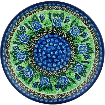 Polish Pottery Dinner Plate 10&frac12;-inch Blue Rose Blossom UNIKAT