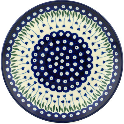 Polish Pottery Dinner Plate 10&frac12;-inch Blue Tulip Peacock