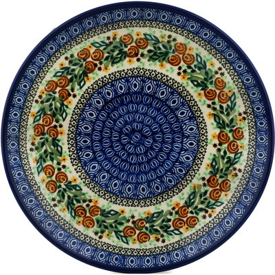 Polish Pottery Dinner Plate 10&frac12;-inch Brown Cabbage Rose UNIKAT