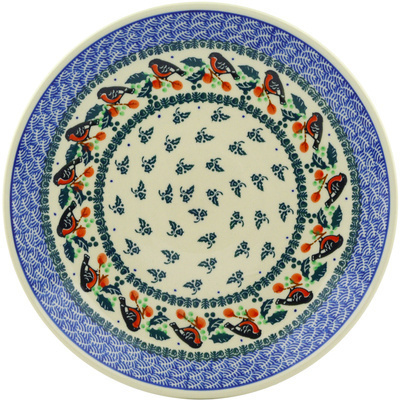Polish Pottery Dinner Plate 10&frac12;-inch Christmas Chickadee
