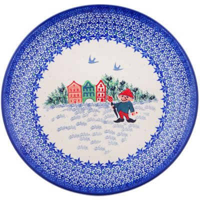 Polish Pottery Dinner Plate 10&frac12;-inch Christmas Gnome In Town UNIKAT