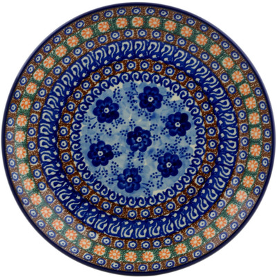 Polish Pottery Dinner Plate 10&frac12;-inch Dancing Blue Poppies UNIKAT