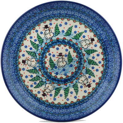 Polish Pottery Dinner Plate 10&frac12;-inch Dancing Snowman UNIKAT